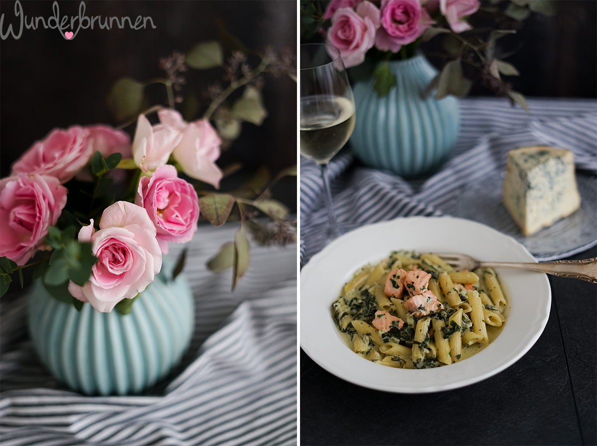 Lachs-Spinat-Nudeln mit Fourme d'Ambert - - Wunderbrunnen - Foodblog - Fotografie